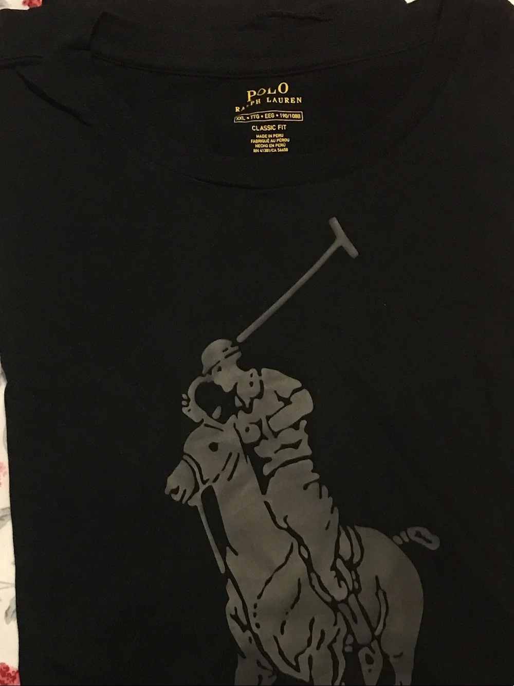 Polo by Ralph Lauren Black Short Sleeve Tee with Large Gray Polo Player Graphic